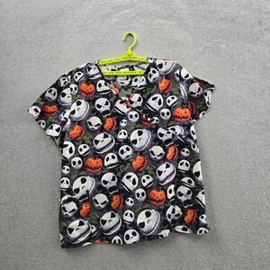 Disney Women Scrub Top 3XL Black Graphic Sweat Jack Skellington